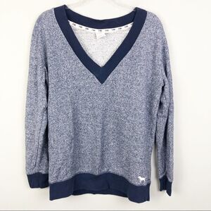 VICTORIA’S SECRET PINK | V-Neck Ringer Long Sweatshirt Blue Women’s Size Small